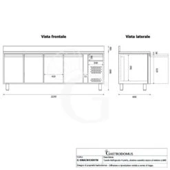 Tavolo Refrigerato Con 4 Porte, Alzatina, Cassetto Sopra Al Motore, Profondità 600 Mm E Temp. -2°C/+8°C - Classe Energetica D -Vendite GATRODOMUS tavolo refrigerato con 4 porte alzatina cassetto sopra al motore profondita 600 mm e temperatura 2c8c classe energetica d 1