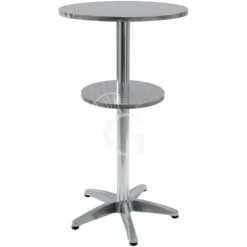 Tavolo Rotondo Altezza 1060 Mm In Alluminio E Acciaio Con Piano Inferiore Diametro 600 Mm