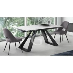 Tavolo Rotondo Da Esterno In Metallo Verniciato E Piano Allungabile In Vetroceramica