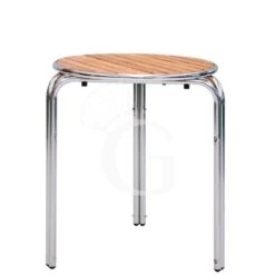 Tavolo Rotondo Da Esterno Diametro 60 Cm In Alluminio E Doghe In Legno