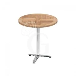 Tavolo Rotondo Piano In Teak E Base In Alluminio - Ø700xH730 Mm