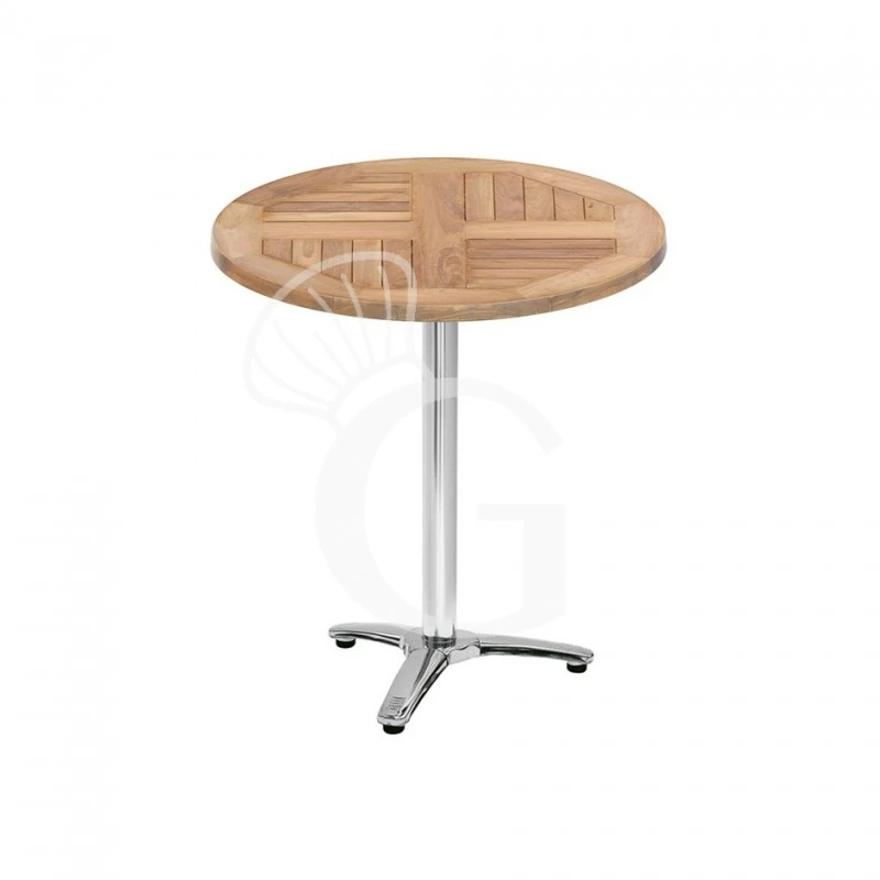 Tavolo Rotondo Piano In Teak E Base In Alluminio - Ø700xH730 Mm 3 Tavolo Rotondo Piano In Teak E Base In Alluminio - Ø700xH730 Mm