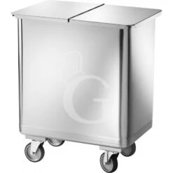 Tramoggia In Acciaio Inox Satinato Su Ruote 115 LT - Con Divisorio Interno -Vendite GATRODOMUS tramoggia su ruote in acciaio inox satinato con separatore interno 2