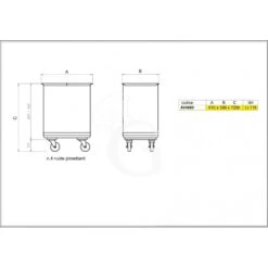 Tramoggia In Acciaio Inox Satinato Su Ruote 115 LT - Con Divisorio Interno -Vendite GATRODOMUS tramoggia su ruote in acciaio inox satinato con separatore interno 3