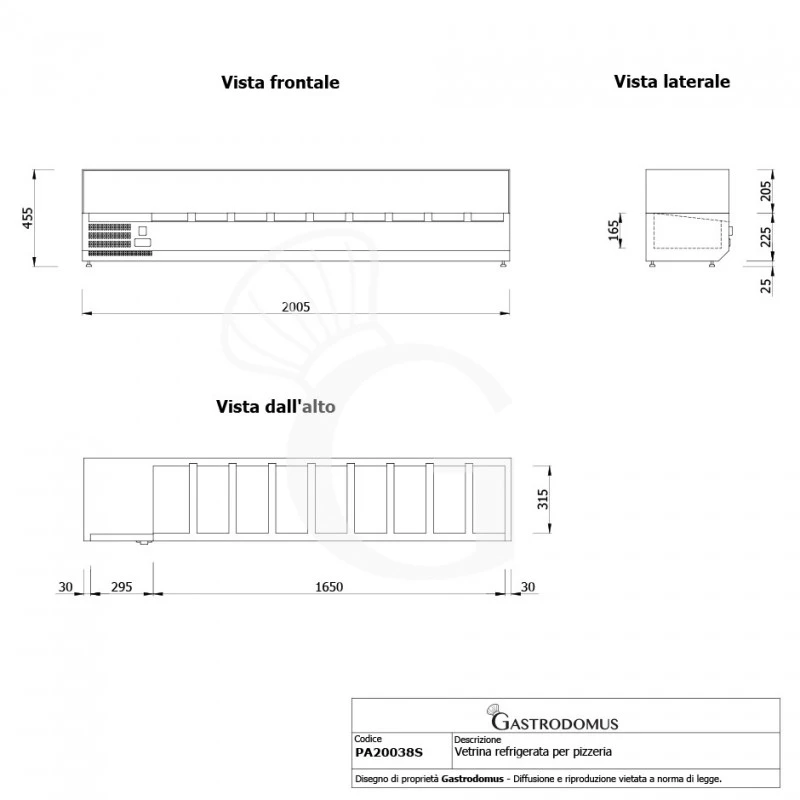 Vetrina Refrigerata Per Pizzeria Con Motore A Sinistra L 2000 Mm Per 9 Bacinelle GN1/3 6 Vetrina Refrigerata Per Pizzeria Con Motore A Sinistra L 2000 Mm Per 9 Bacinelle GN1/3 - immagine 4