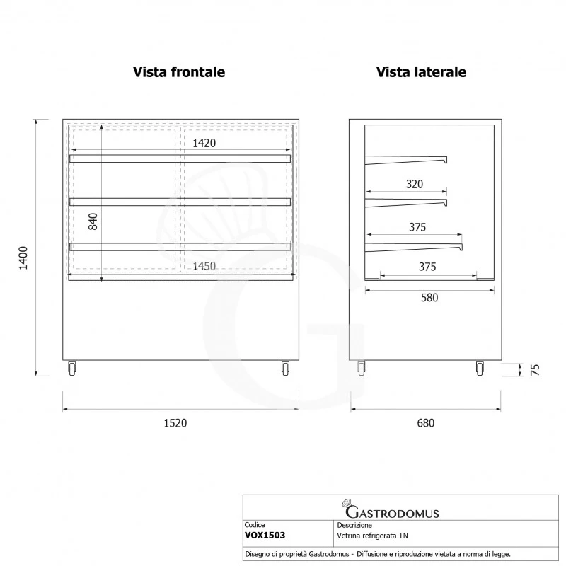 Vetrina Refrigerata Ventilata 670 LT +2°C/+8°C 4 Lati Vetro, L 1520 Mm 13 Vetrina Refrigerata Ventilata 670 LT +2°C/+8°C 4 Lati Vetro, L 1520 Mm - immagine 11