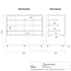 Vetrina Refrigerata Ventilata 810 LT +2°C/+8°C 4 Lati Vetro, L1820 Mm -Vendite GATRODOMUS vetrina refrigerata ventilata 810 lt 2c8c 4 lati vetro l1820 mm 8