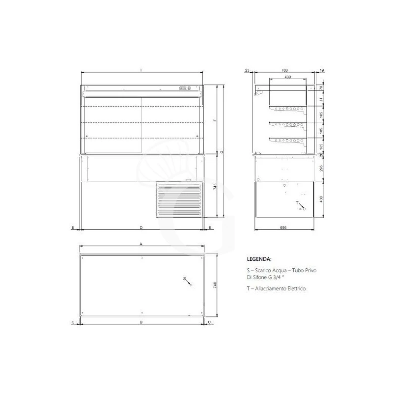 Vetrina Refrigerata Ventilata Cubica 3 Ripiani Con Tendina Lato Cliente - Lunghezza 1460 Mm 4 Vetrina Refrigerata Ventilata Cubica 3 Ripiani Con Tendina Lato Cliente - Lunghezza 1460 Mm - immagine 2