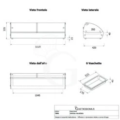 Vetrina Riscaldata Inox E Vetro 6 Bacinelle GN1/3 H 40 Mm L 1110 Mm X P 420 Mm X H 335 Mm -Vendite GATRODOMUS vetrina riscaldata inox predisposta per 6 bacinelle gn 13 h 40 mm 6