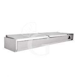 Vetrinetta Refrigerata Per Pizzeria Con Coperchio In Acciaio Inox L 1800 Mm Per 9 Bacinelle GN1/4 -Vendite GATRODOMUS vetrinetta refrigerata per pizzeria con coperchio l 1800 mm per 9 bacinelle gn14 2