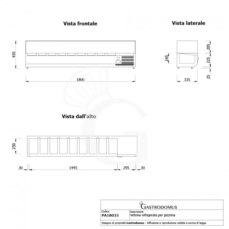 Vetrinetta Refrigerata Per Pizzeria L 1800 Mm Per 8 Bacinelle GN1/4 6 Vetrinetta Refrigerata Per Pizzeria L 1800 Mm Per 8 Bacinelle GN1/4 - immagine 4